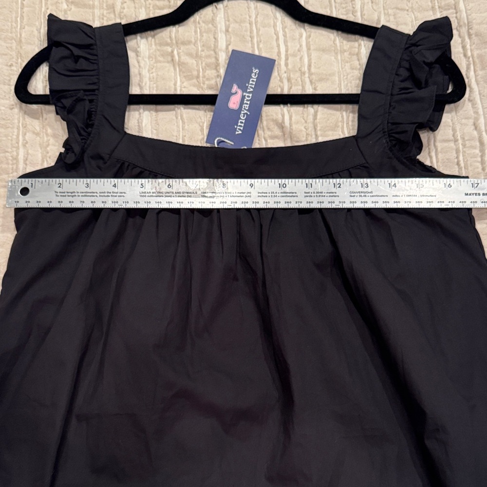 Vineyard Vines Black Cotton Dress XS NWT Ruffle Strap Tassel Hem - Picture 10 of 11